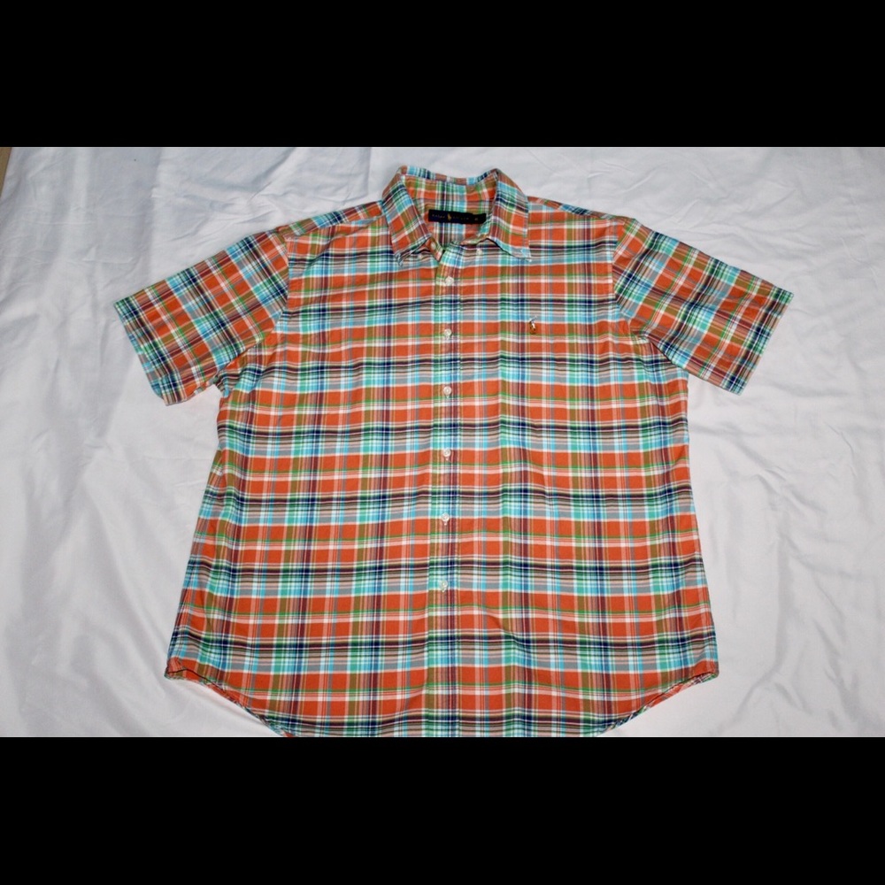Orange Green White Plaid Shirt